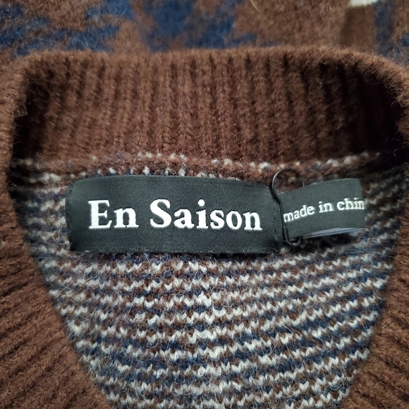 En Saison Size S Brown/White/Blue Plaid  Bronte Pullover Sweater - Picture 4 of 6